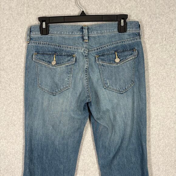 Old Navy Jeans Women 6 Baby Boot Diva Pocket Flap Y2K Knee Hole Whiskers Western - Picture 3 of 12